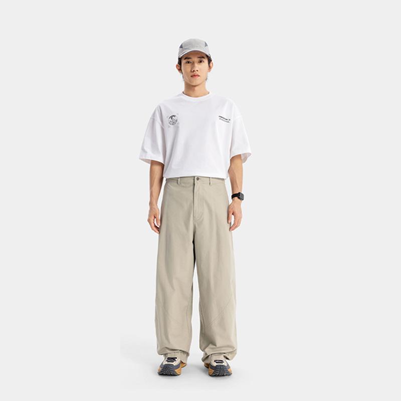 Li Ning CF Outdoor Solid Color Loose Casual Straight Leg Work Pants With Small Logo Embroidery Men Pants Dark-Green AKXV073-5