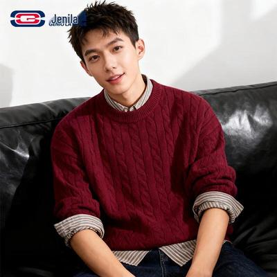 GENIOLAMODE Men's Heavyweight 530G Cable Knit Round Neck Sweater