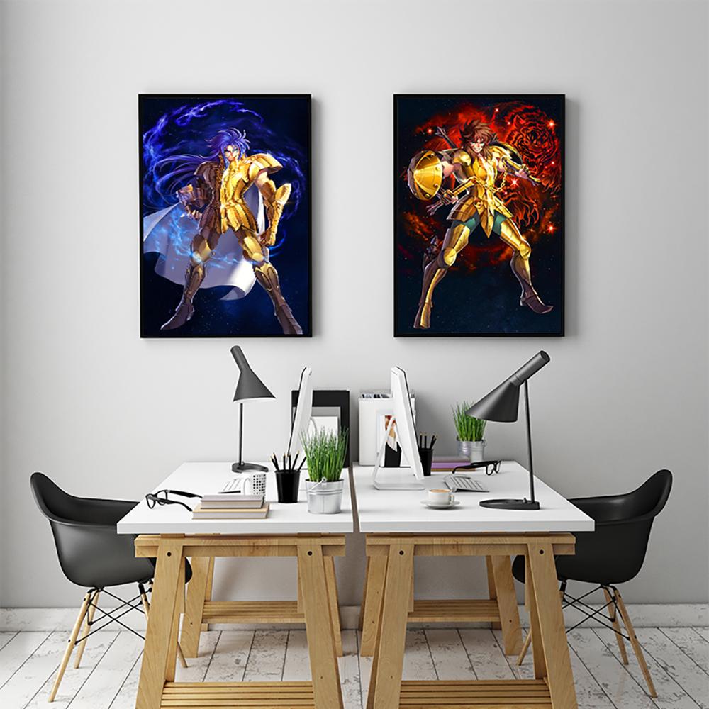 Decorazione murale giapponese classica Anime Saint Seiya in oro Poster su tela e stampe artistiche da parete per la decorazione della casa moderna