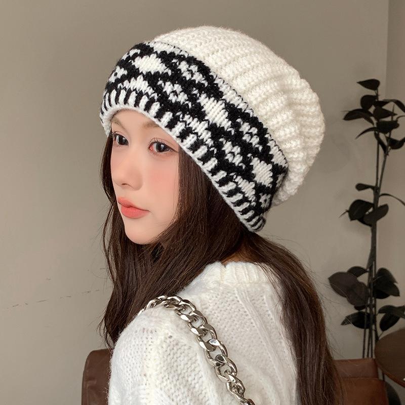 Knitted Woolen Hat for Women Winter  Korean Style  Large Head Circumference Warm Pile Hat Anti Cold Face Showing  Small Cold Hat  Trendy