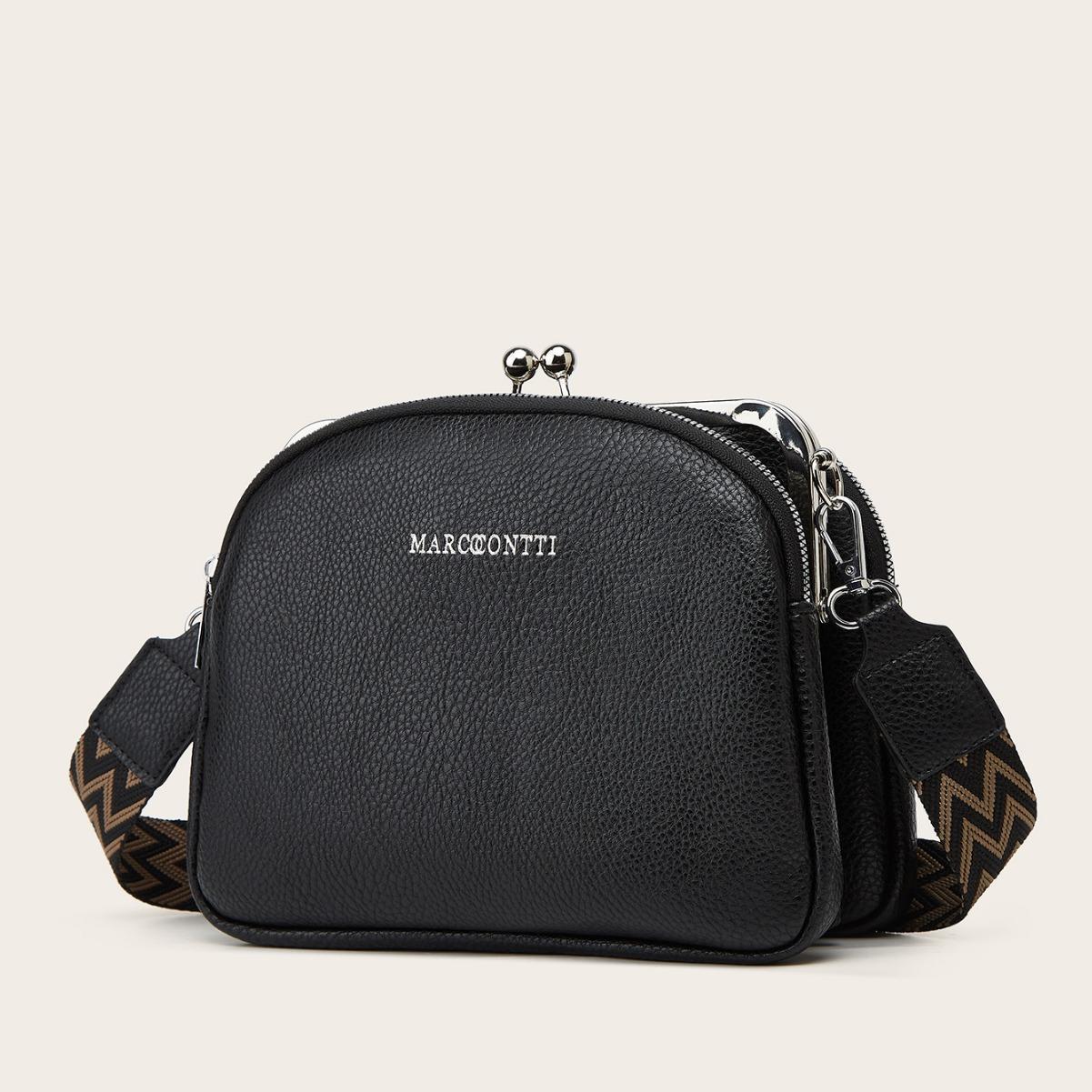 New fashionable wide shoulder strap shoulder bag textured messenger women s bag multi-pocket casual clip bag чёрный