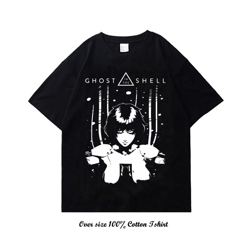 90s Anime Ghost In The Shell Pánské tričko Potisk Vintage Streetwear Hip Hop Oblečení Krátký rukáv Nadměrné Ležérní Bavlněné tričko