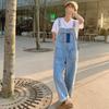 Women’s Denim Overalls, Loose Fit Wide-Leg Casual Style with Adjustable Straps and Large Pockets
