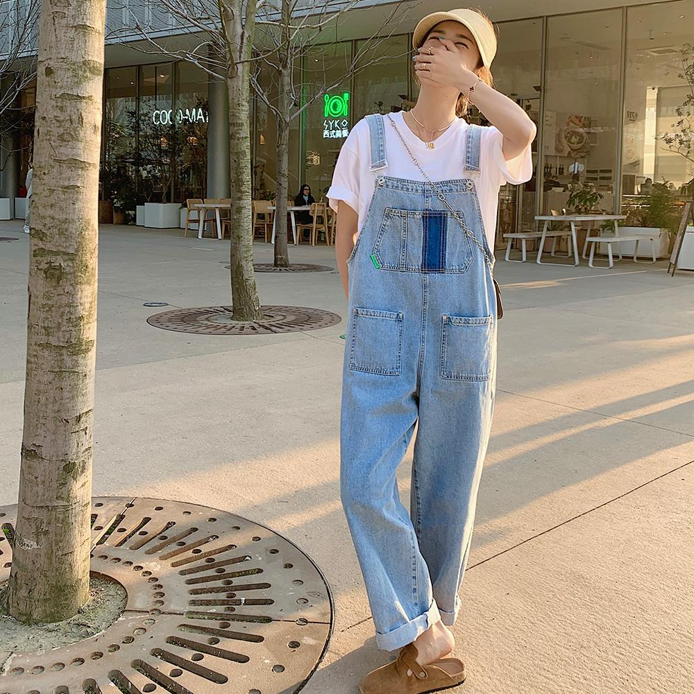 Women’s Denim Overalls, Loose Fit Wide-Leg Casual Style with Adjustable Straps and Large Pockets