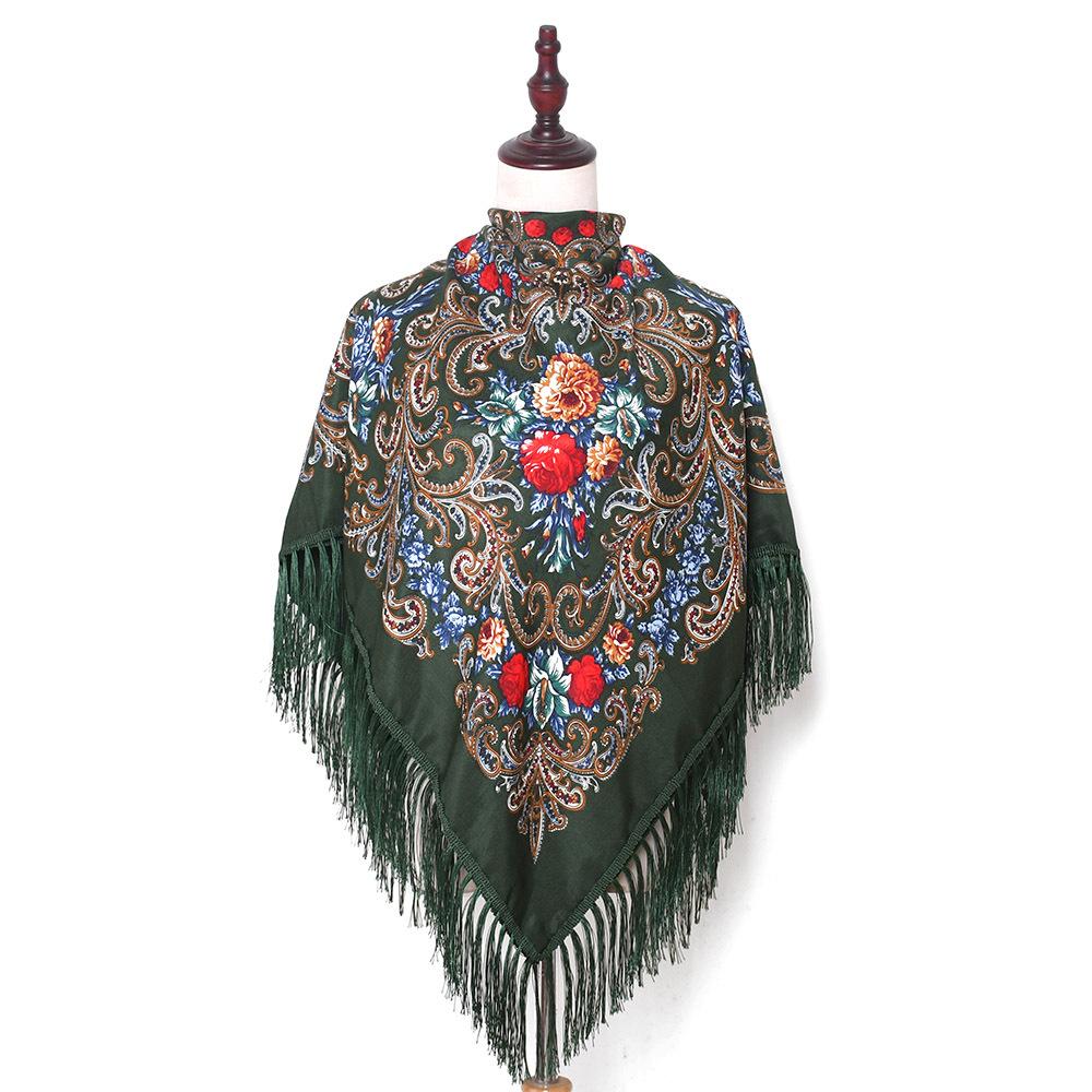 130*130cm Russian National Scarf Women Luxury Floral Bandana Fringed Ukrainian Shawl Big Size Handkerchief Babushka Head Wraps