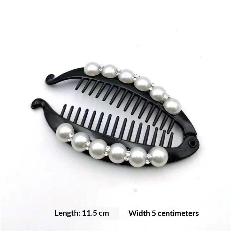 Fashion Pearl Rhinestone Banana Hair Clip Bling Decor Hair Barrettes for Girls Birthday Gift Daily Outing Hair Accessories