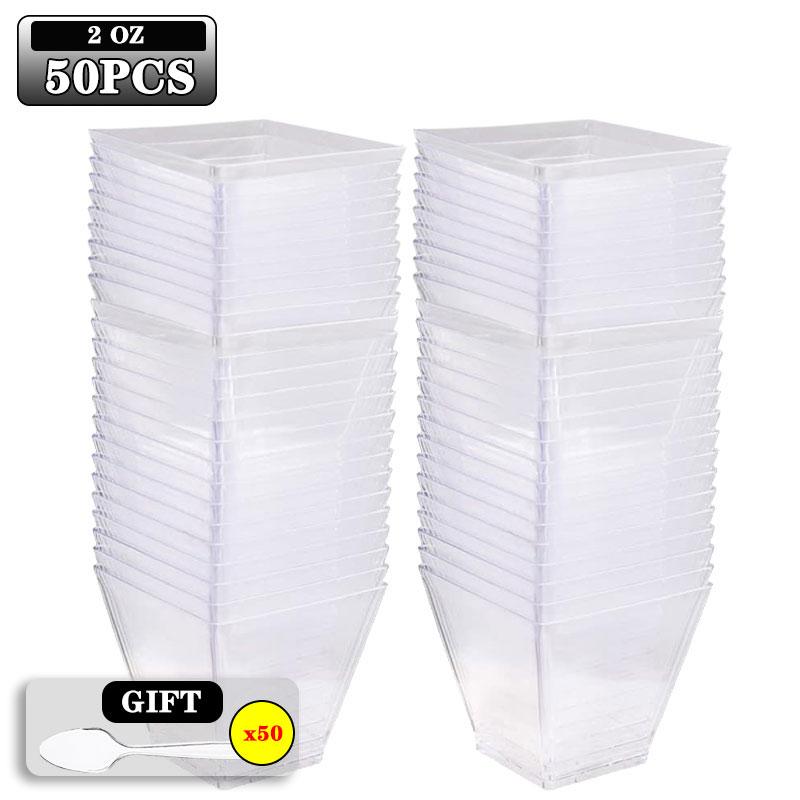 

2/4/5OZ Square Dessert Cups Plastic Mini Bowls for Layered Cakes Yogurt Pudding Appetizers Disposable Party Favor Serving Set