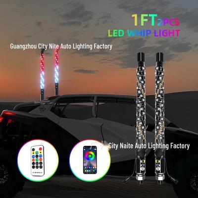 Mini Éclairage de Mât de Drapeau LED Iridescent avec Application & Télécommande pour Véhicules Tout-Terrain & Buggys de Plage