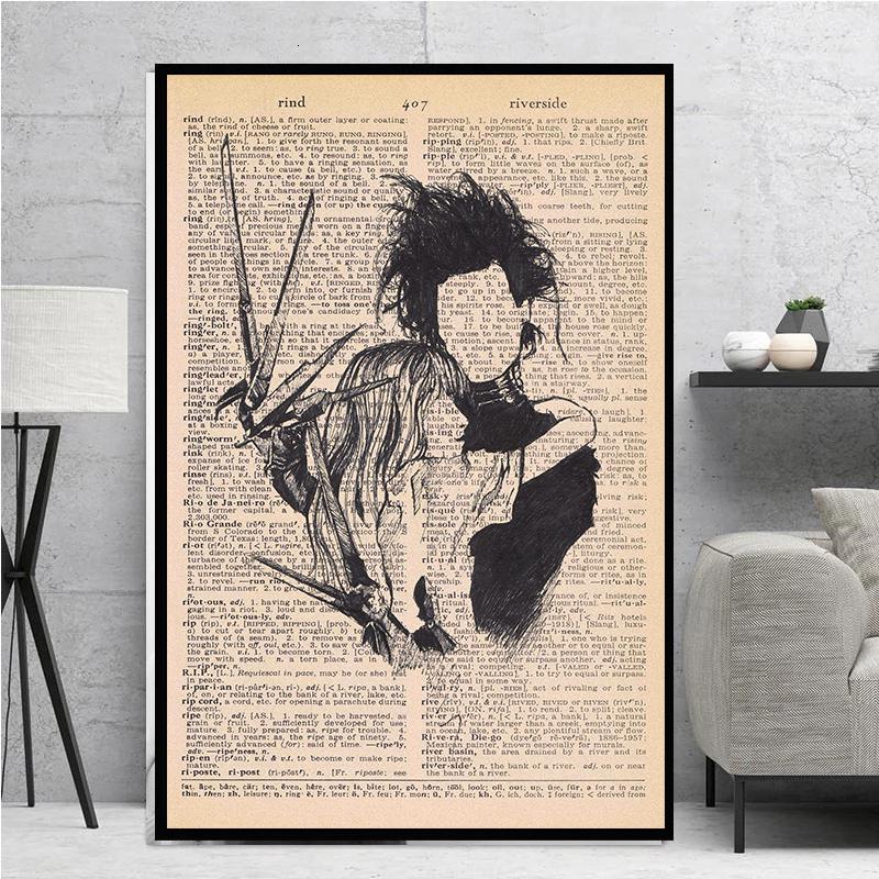 Vintage Abstrakt Black White Edward Scissorhands Classic Film Plakát Wall Art Home Decor Obývací pokoj Ložnice Dekor obrázky