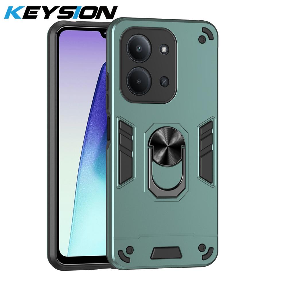 KEYSION Shockproof Armor Case for Xiaomi POCO C85 Soft Silicone+PC Metal Ring Stand Phone Back Cover for Redmi 15C