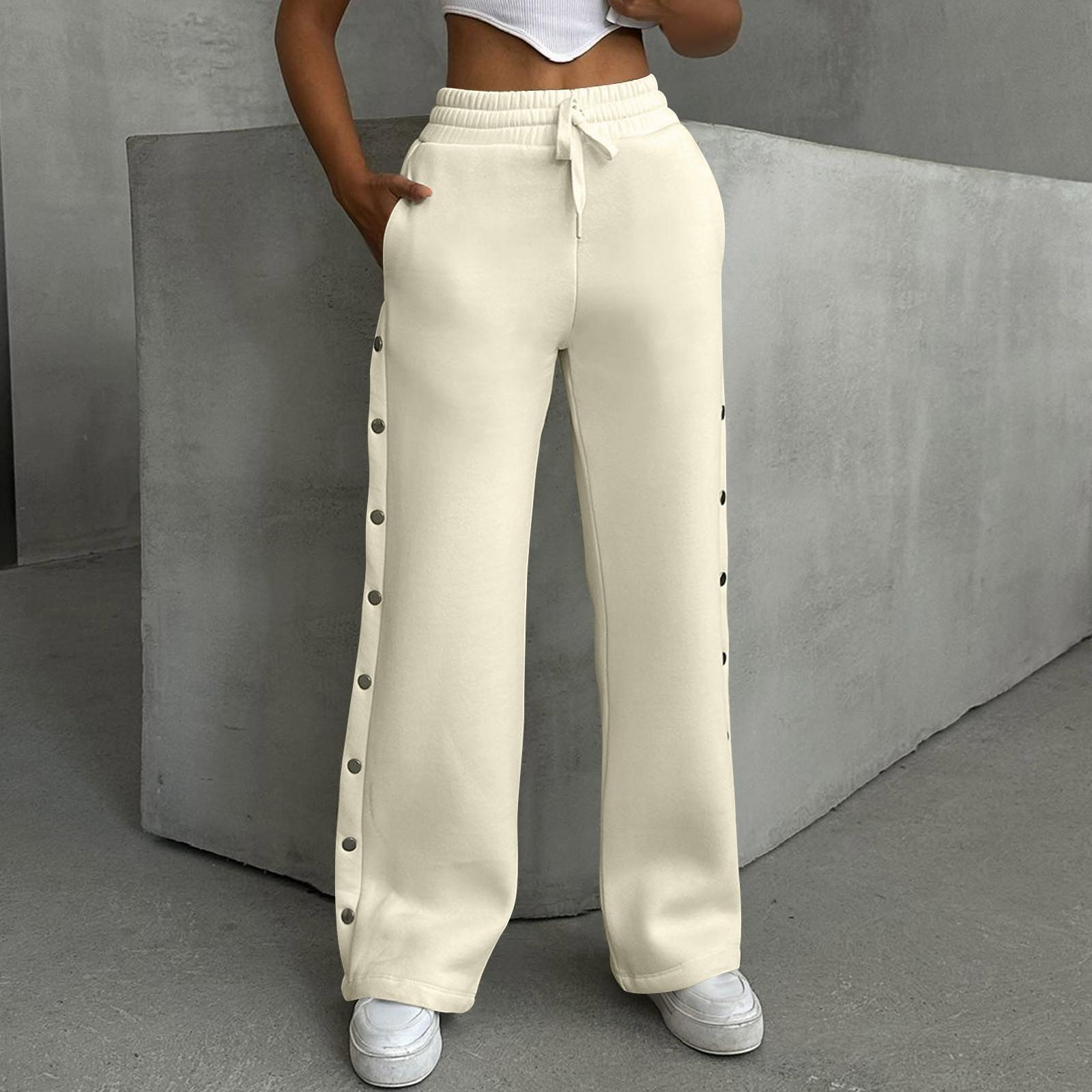 

Женские повседневные однотонные широкие брюки с пуговицами L бежевый