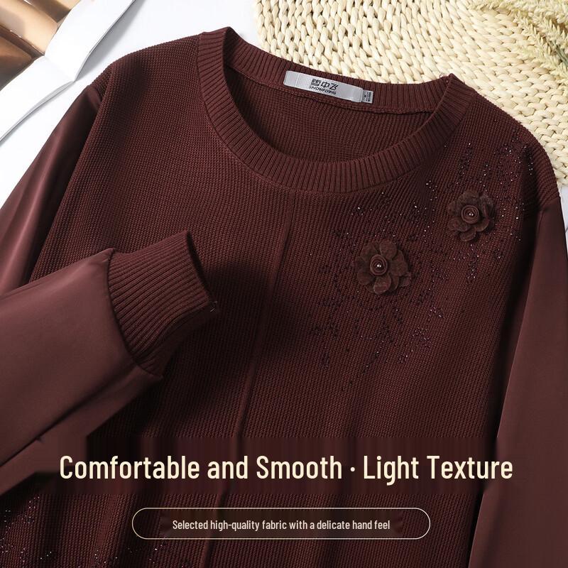 SNOWFLYING Women s 3D Floral Rhinestone Knitted T-Shirt M