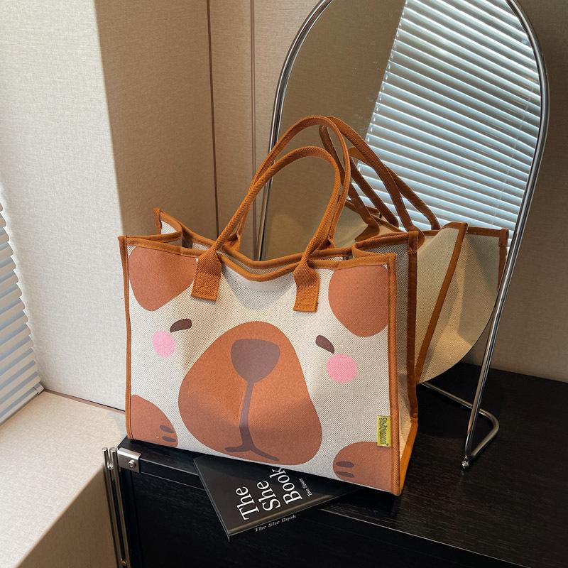 Canvas bag women's large-capacity new summer casual shoulder bag cartoon college student class tote bag