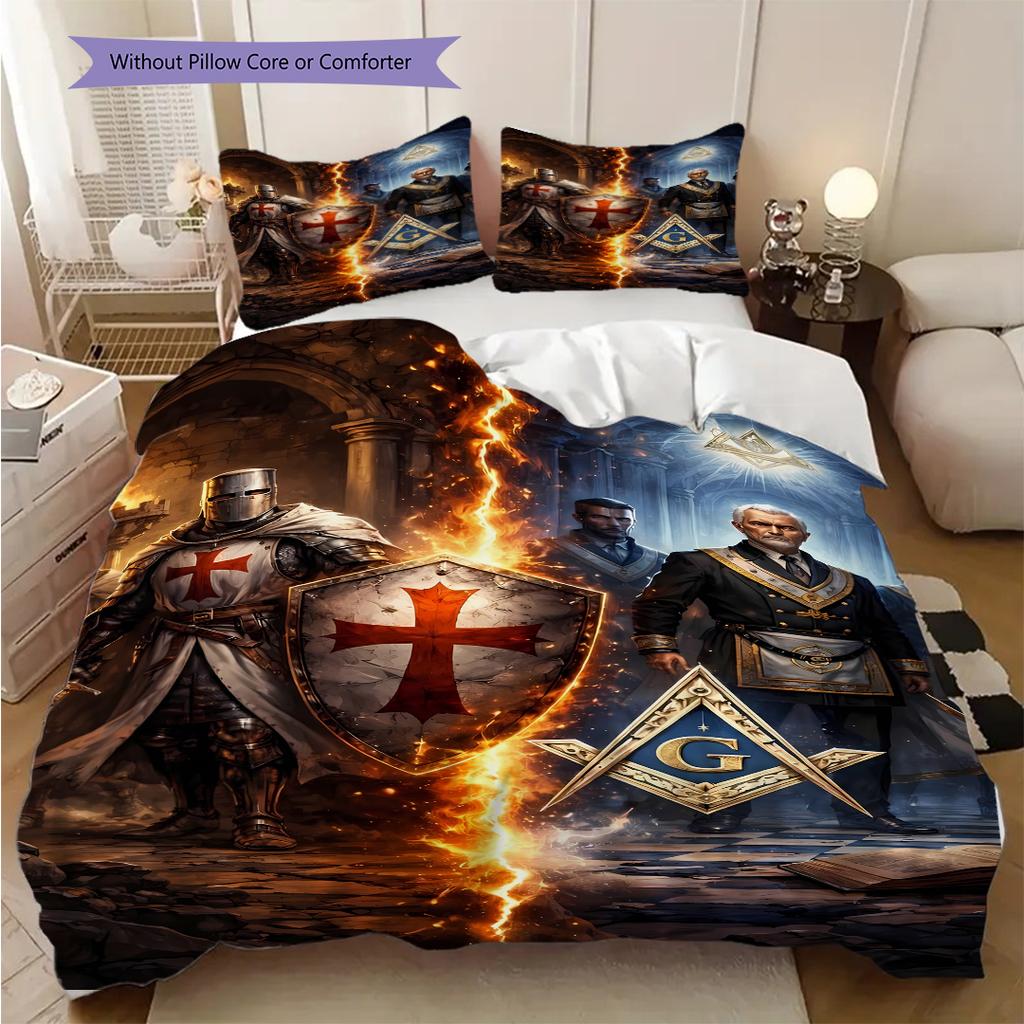 Modern Freemasonry Bedding, Duvet Cover, Pillowcase, Home Decoration, Birthday Gift (1 * Duvet Cover+2 * Pillowcase, Coreless)