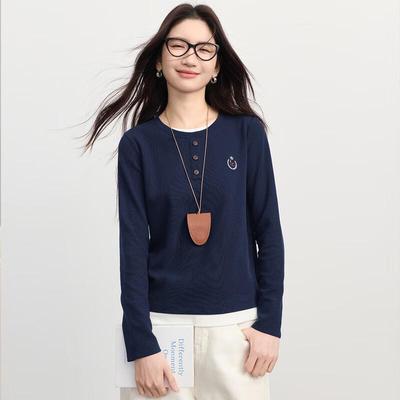 Sllsky Damen besticktes Fake-Zweiteiler-Langarm-T-Shirt