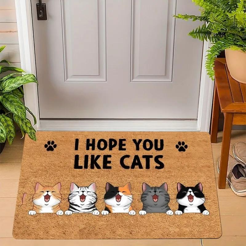 Cute Cats Print Welcome Doormat Non-Slip Machine Washable Carpet for Living Room Bedroom Bathroom Kitchen and Laundry Rug