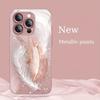 Stylish Dreamy Feather Pattern Pink Metallic Glass Phone Case For iPhone 11 12 13 14 15 16 17 Pro Max 15 Plus 17 Air 16E Cover
