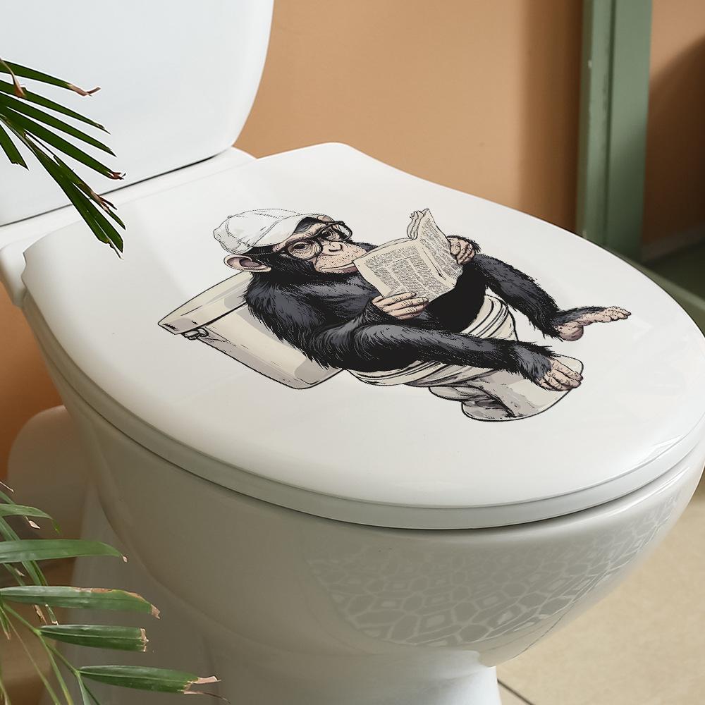 Smart Gorilla Reading Newspaper Learning Toilet Sticker Self-Adhesive Removable Bathroom Funny Home Decor Art