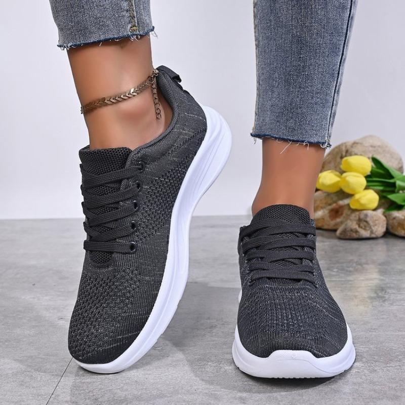 Women's Sneakers Round Toe Lace Up Chunky Platform Shoes Knit Fabric Casual Daily Athletic Footwear Thick Sole Pull Tab Design