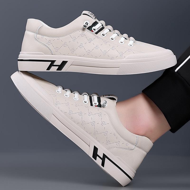 European station new soft leather flat bottom low top sports board shoes casual men's shoes fashion trendy shoes