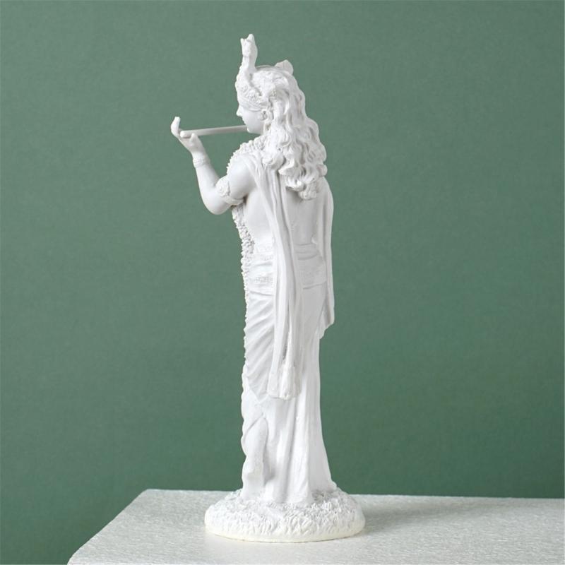 Standing Hindu God Krishna Resins White Marbled Finish Sculpture Figurine Ornament for Home Office Desktop Decoration X3UC
