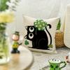 4Pcs, St Patricks Day Lucky Clover Black Cat Throw Pillow Cover, Shamrock Cushion Case Decoration For Sofa Couch