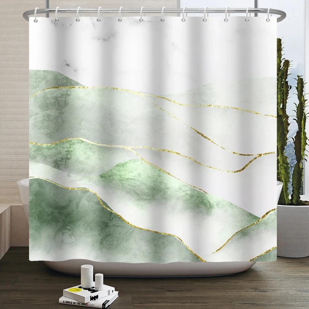 Geometric Shower Curtain Modern Abstract Brown Marble Luxury Gold Bronze Bathtub Screen Waterproof Bathroom Decor
