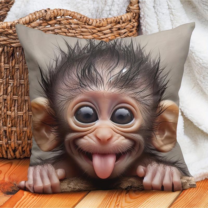 1 Stück Babyaffe Zunge raus Niedliche Bedruckte Kissenhülle, Geeignet für Sofa, Schlafzimmer, Wohnzimmer, Heilendes Geschenk für Tierliebhaber.