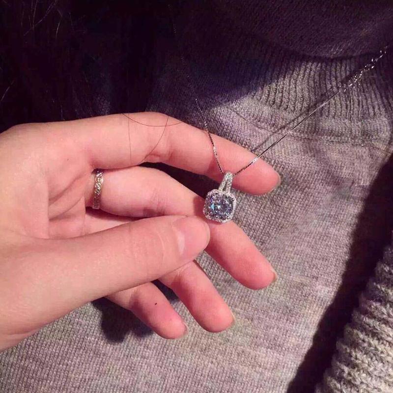 Fashion Silver Plated Super Shining Square Design Cubic Zircon Necklace Pendant For Women Bridal Wedding Jewelry