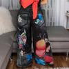 Women’s Casual Wide Leg Straight Pants with Floral and Butterfly Pattern Faux Denim Elastic Waistband Lightweight Trousers for Daily Wear