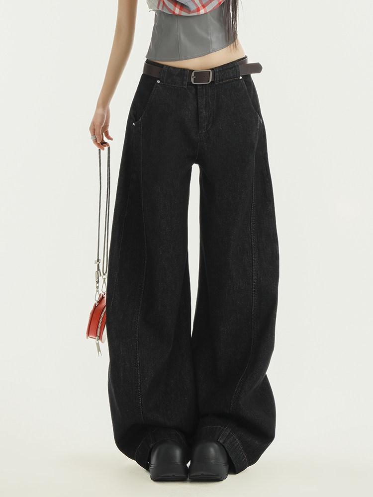 

Women s 2026 Black Curved Leg Jeans - Loose Fit, Floor-Length, Wide-Leg Trendy Style 4XL [160-180 lbs]