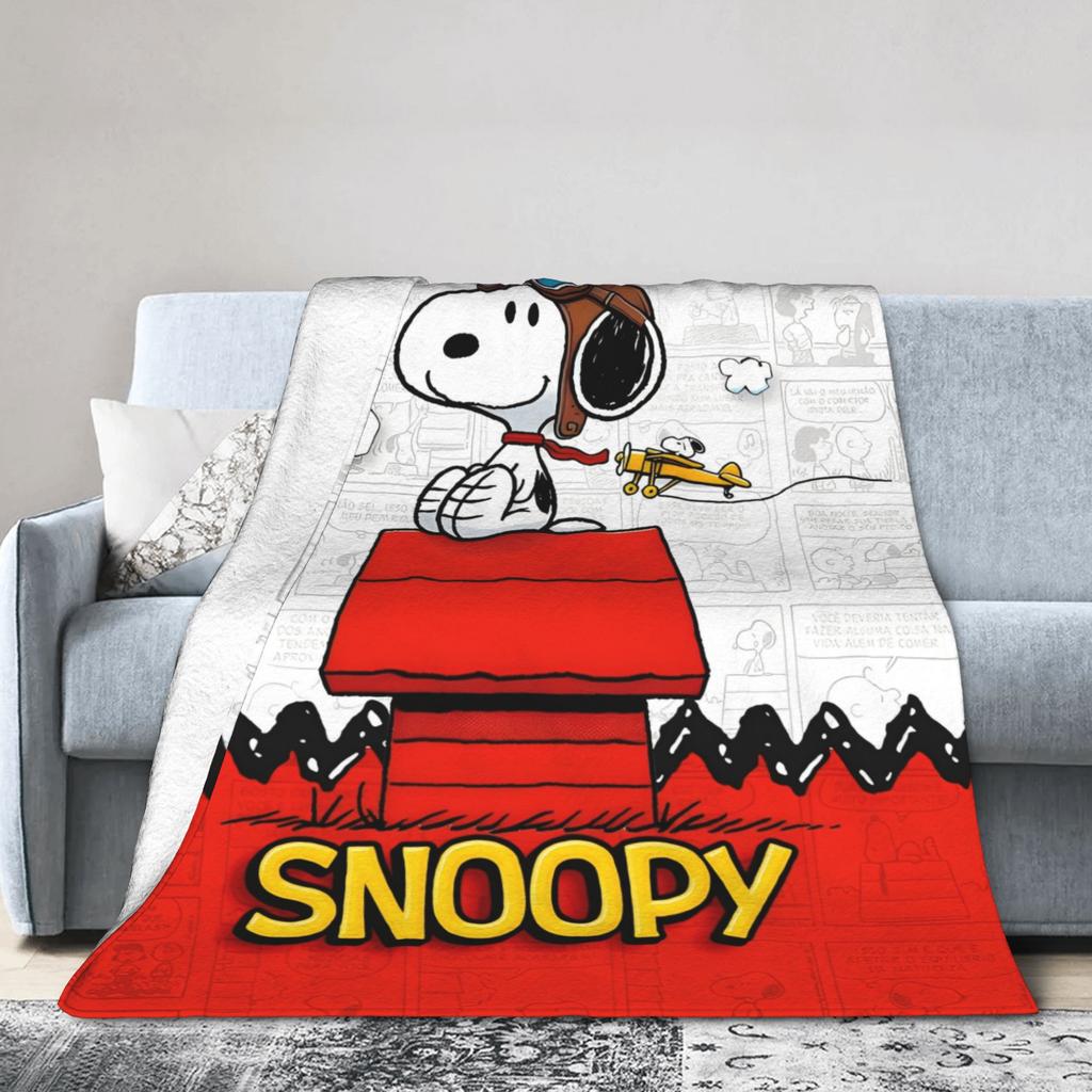 Snoopy Cartoon Dog Pilot Blankets Fleece All Season Multi-function Lightweight Throw Blanket for Bed Office Bedding Throws