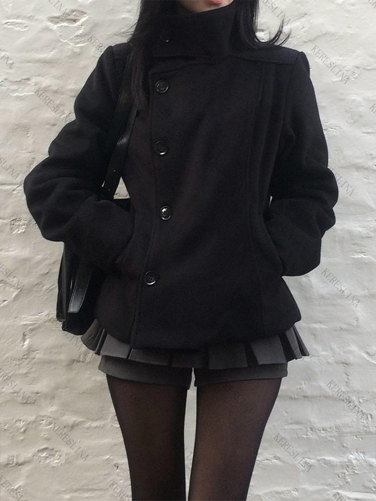 Cappotto Collo Alto Donna Colore Solido Autunno/Inverno Streetwear Y2K Hip-hop Retro Harajuku Carino Casual Moda Versatile Nuovi Top da Donna