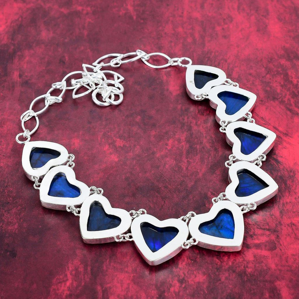 Blue Flash Labradorite Heart Shaped Necklace, 925 Solid Sterling Silver Gemstone Necklace, Handmade Dainty Jewelry