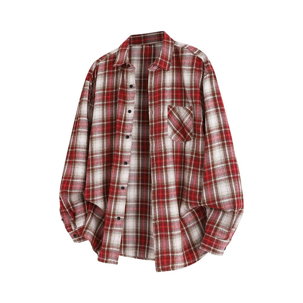 Men's Retro Plaid Single-Breasted Loose Casual Lapel Long Sleeved Jacket