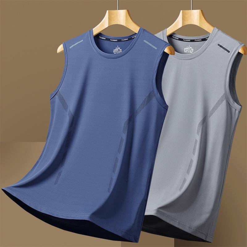 Men's Quick-Dry Sleeveless Sports Vest & Loose Fit T-Shirt Set - Plus Size, Ice Silk, Perfect for Summer Running & Fitness.