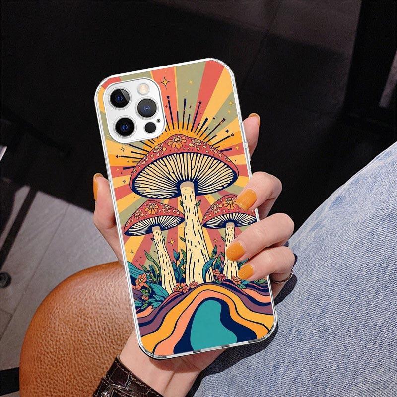Boho Hippy Mushroom Sunrise Phone Case For iPhone 13 12 Mini 11 Pro Max XS XR X SE 7 8 Plus 5S 5 6S 6 Gift Print Cover Fundas