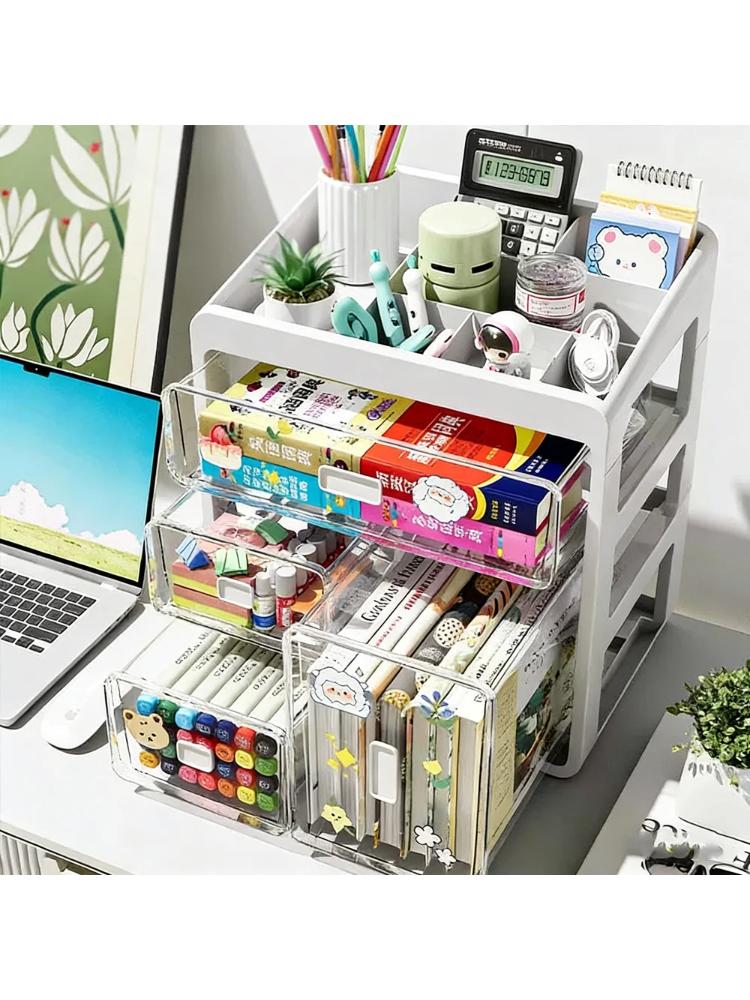 Multifunctional Large Capacity Desktop Storage Box Dustproof Organizer for Home Medicine Office Stationery and Sundries