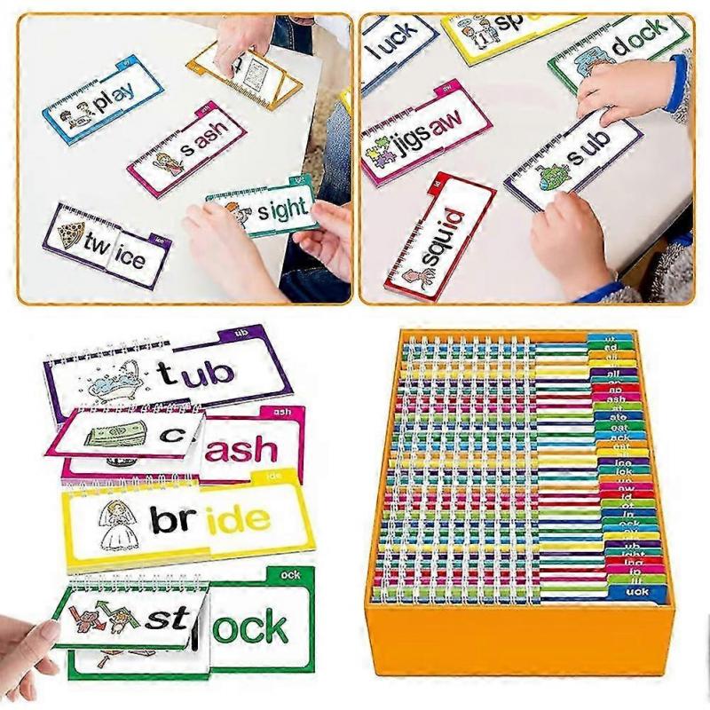 30 Read and Rhyme Flip Books with Word Families & ABC Vocabulary Flash Cards, Educational Reading Games for Kids Learning