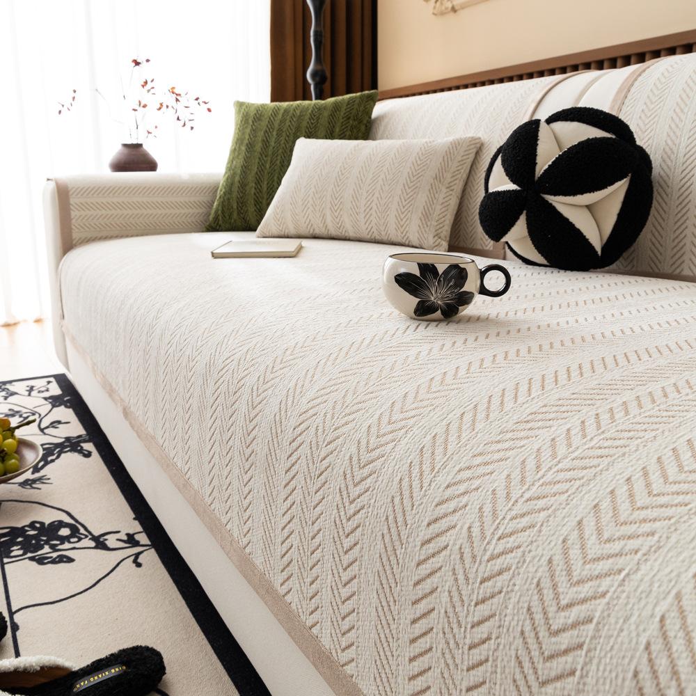 Fish Bone Pattern Sofa Cushion, Universal Non-Slip In All Seasons, French Medieval Simple Seat Cushion, Light Luxury Cover Cloth, Sofa Cover Towel