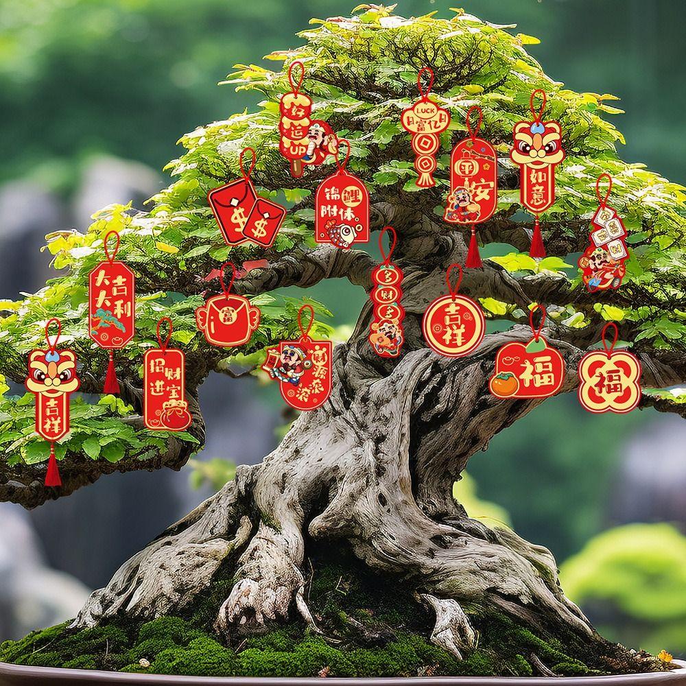 16Pcs Red Potted Plants Bonsai Pendants  Spring Festival