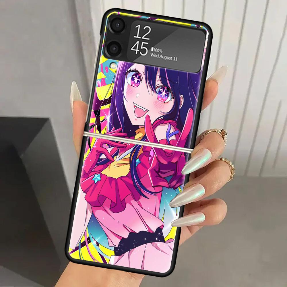 Japan Anime Oshi No Ko Hard PC Phone Case For Samsung Galaxy Z Flip 7 6 5 4 3 Black ZFlip7 ZFlip6 Flip5 Flip4 Flip3 5G Print Cov