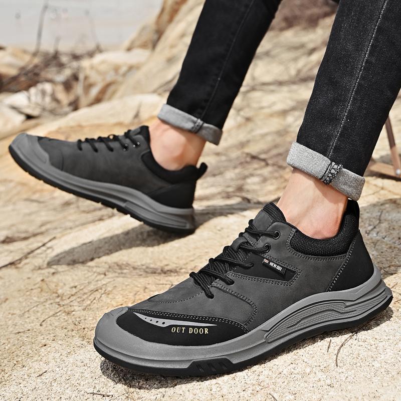Fashion Breathable Anti-skid Hiking Shoes Low Top All-match Casual Footwear Lace-up Fashion Men's Outdoor Shoes Casual Leather Sneakers
