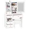 Vanity Desk with LED Lighted Mirror Bedroom Dressing Table Makeup Desk with Stool 5 Drawers Open Shelves Hidden Storage Space