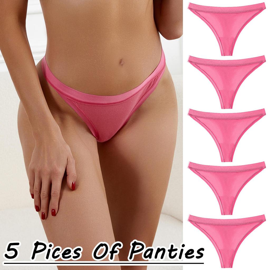 5-Pack Women's Low-Waist Sexy T-Back Underwear - Plus Size, European & American Style, Breathable Triangle Briefs