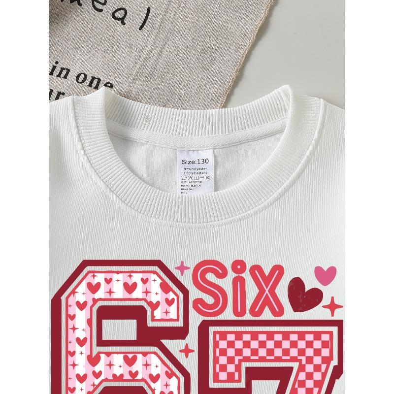 European sizes Kids' Casual Sweatshirt Printed Round Neck Pullover, Kids' Round Neck Sweatshirt with Fashion "67" Theme Feature Print