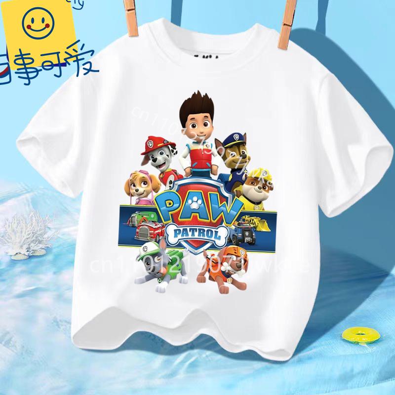 Paw Patrols Girl Boys T Shirt Cartoon Skye Short Sleeve Tops Summer Kids Korean Clothes Baby Casual Tees Cute Birthdays Gifts