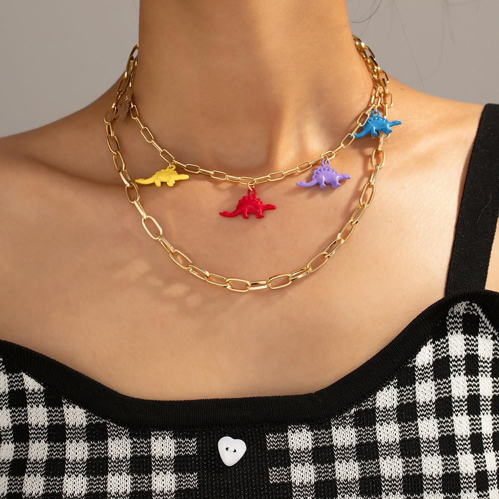 Fashionable Gold Dinosaur Pendant Necklace For Women With Creative Multilayer Design