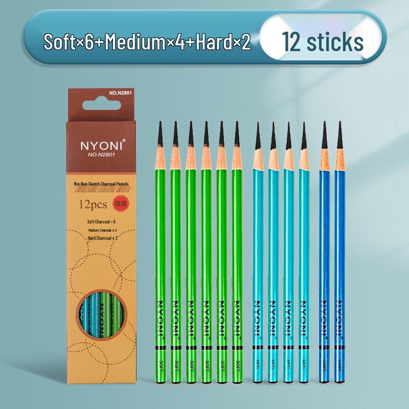 Neoni Matte Sketching & Soft Charcoal Pencils for Art Students with Professional Painting Brushes.