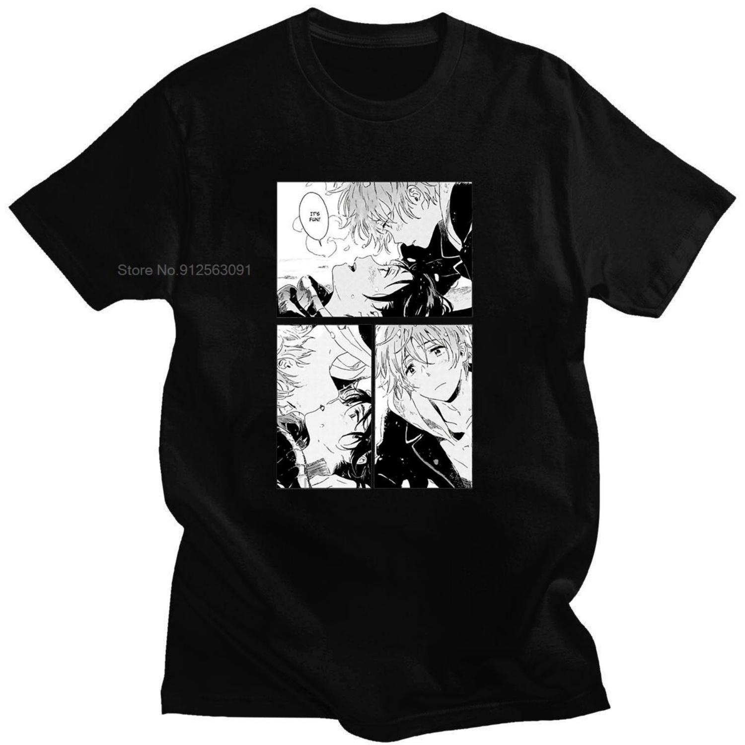 

UMibe No Etranger Hashimoto Shun and Chihana Mio Japanese Classic Comics Print Summer Thin Shortsleeved Loose Tshirt XXXXXL чорний